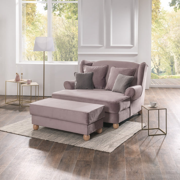 Harvard | Big-Sessel inkl. 4 Zierkissen 2x 55x55 und 2x 40x40cm | Samtvelours | Rosé Mit 2x Grauen Kissen (40x40cm)