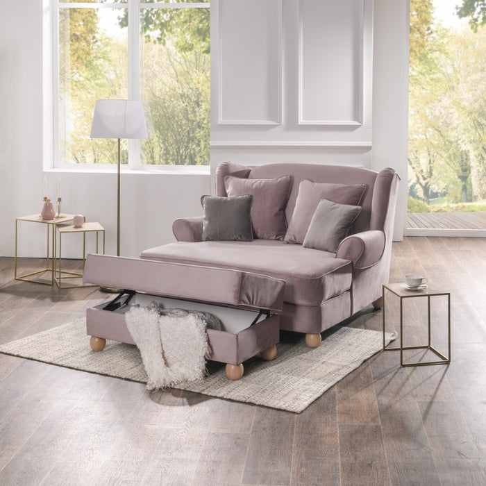 Harvard | Big-Sessel inkl. 4 Zierkissen 2x 55x55 und 2x 40x40cm | Samtvelours | Rosé Mit 2x Grauen Kissen (40x40cm)