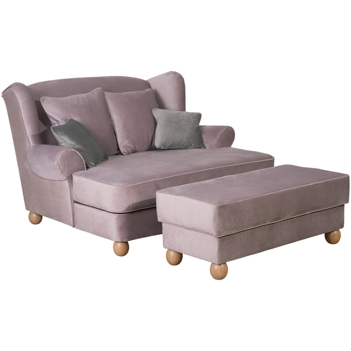 Harvard | Big-Sessel inkl. 4 Zierkissen 2x 55x55 und 2x 40x40cm | Samtvelours | Rosé Mit 2x Grauen Kissen (40x40cm)