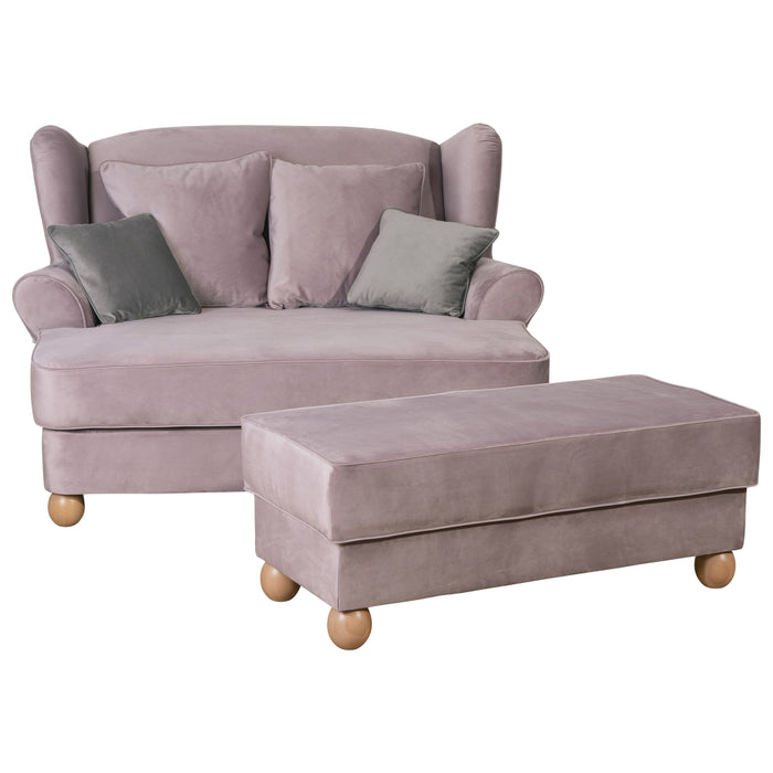 Harvard | Big-Sessel inkl. 4 Zierkissen 2x 55x55 und 2x 40x40cm | Samtvelours | Rosé Mit 2x Grauen Kissen (40x40cm)