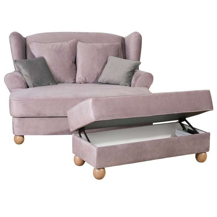 Harvard | Big-Sessel inkl. 4 Zierkissen 2x 55x55 und 2x 40x40cm | Samtvelours | Rosé Mit 2x Grauen Kissen (40x40cm)