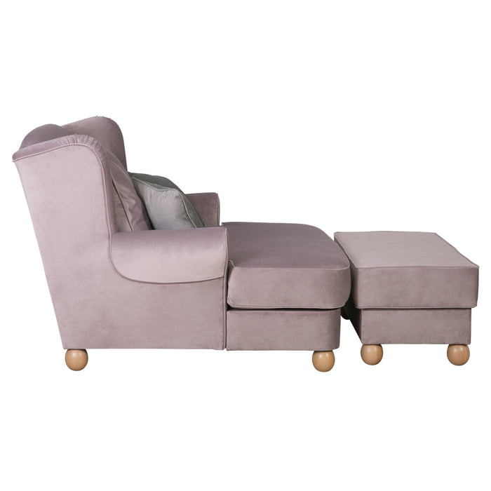 Harvard | Big-Sessel inkl. 4 Zierkissen 2x 55x55 und 2x 40x40cm | Samtvelours | Rosé Mit 2x Grauen Kissen (40x40cm)