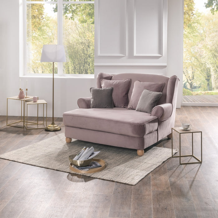 Harvard | Big-Sessel inkl. 4 Zierkissen 2x 55x55 und 2x 40x40cm | Samtvelours | Rosé Mit 2x Grauen Kissen (40x40cm)