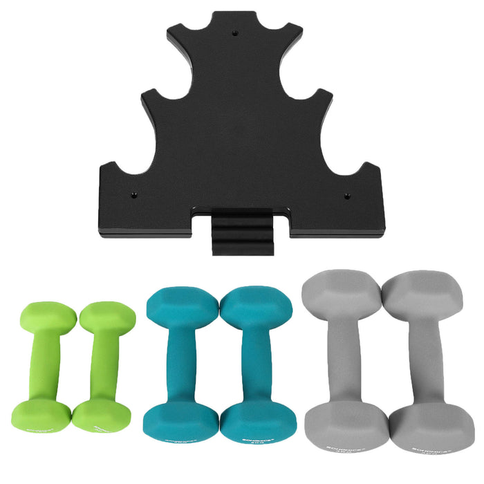AUSLAUF SONGMICS | Hex Dumbbells Set with Stand - 2 x 1 kg, 2 x 2 kg, 2 x 3 kg, Neoprene Matte Finish, Hand Weights for Home Exercise, Lime, Teal, und Light grau SYL612GN