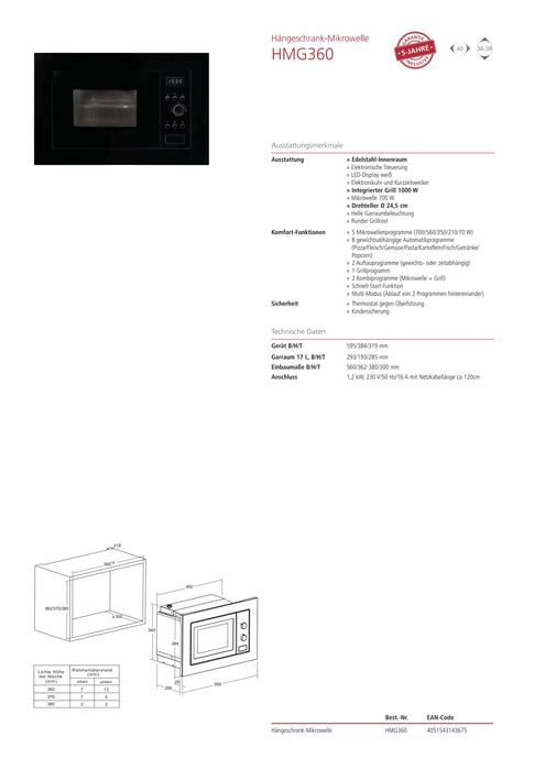 HMG360 | Hängeschrank-Mikrowelle