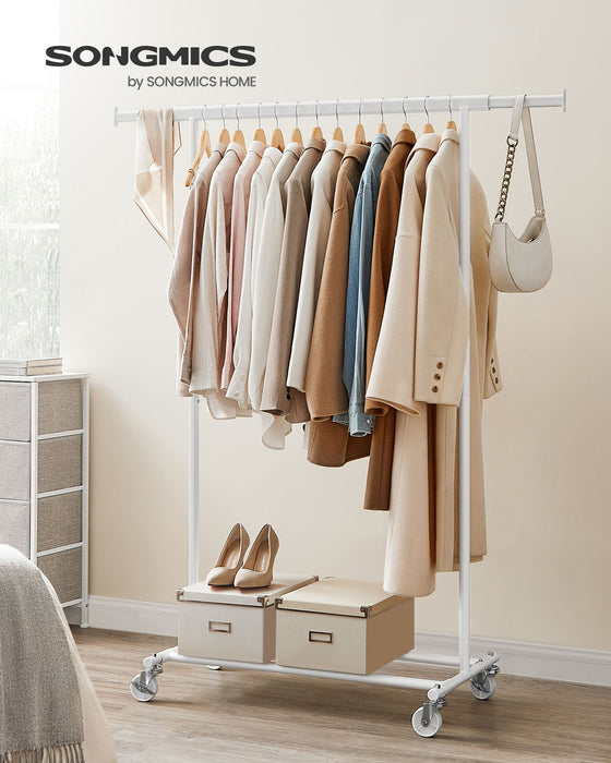 AUSLAUF SONGMICS | Clothes Rack on Wheels, stabil Clothes Rail, with Extendable Hanging Rail, 90 kg Load Capacity, Easy Assembly, tragbar, Classic weiß HSR013W01
