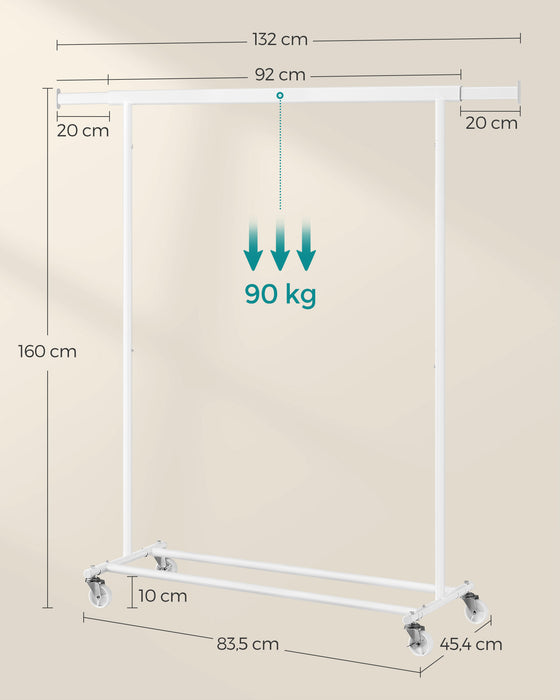 AUSLAUF SONGMICS | Clothes Rack on Wheels, stabil Clothes Rail, with Extendable Hanging Rail, 90 kg Load Capacity, Easy Assembly, tragbar, Classic weiß HSR013W01