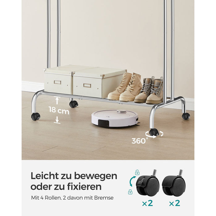 NEU | SONGMICS | Kleiderständer auf Rollen mit 2 Kleiderstangen silbern