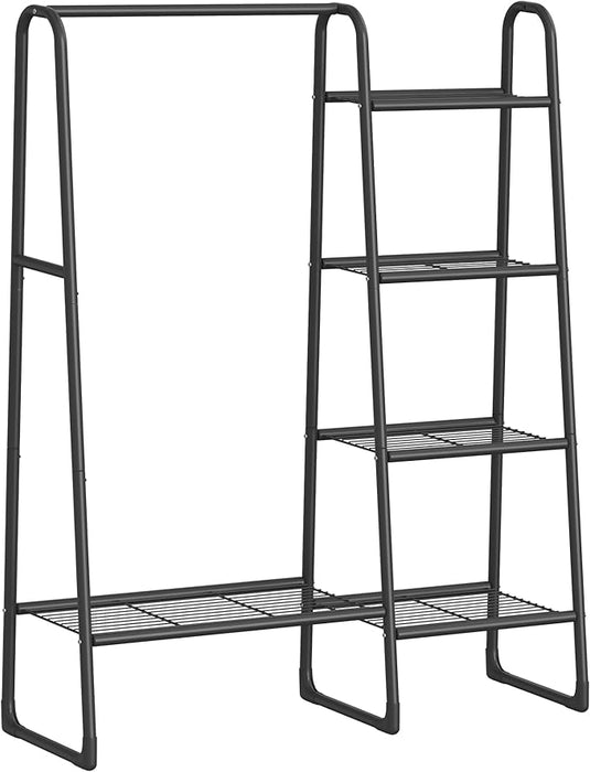 AUSLAUF SONGMICS | Clothes Rail, Freestanding Clothes Rack, 5 Storage Shelves, Metal Frame, 40 x 101.7 x 153.3 cm, Bedroom, Living Room, Hallway, Matte Black HSR138B01