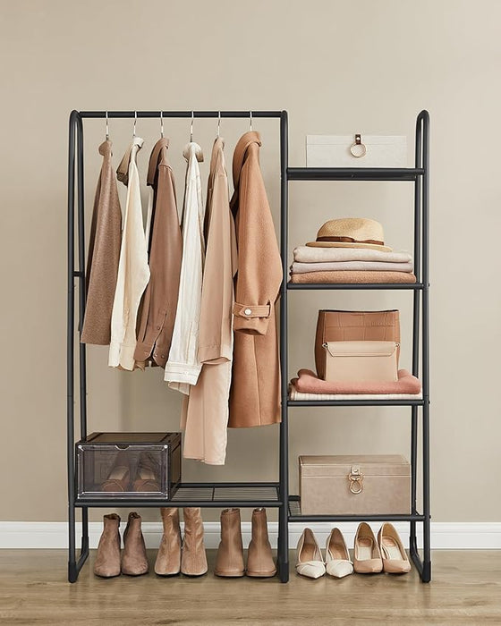 AUSLAUF SONGMICS | Clothes Rail, Freestanding Clothes Rack, 5 Storage Shelves, Metal Frame, 40 x 101.7 x 153.3 cm, Bedroom, Living Room, Hallway, Matte Black HSR138B01