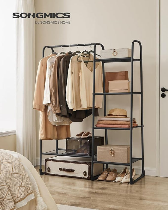 AUSLAUF SONGMICS | Clothes Rail, Freestanding Clothes Rack, 5 Storage Shelves, Metal Frame, 40 x 101.7 x 153.3 cm, Bedroom, Living Room, Hallway, Matte Black HSR138B01