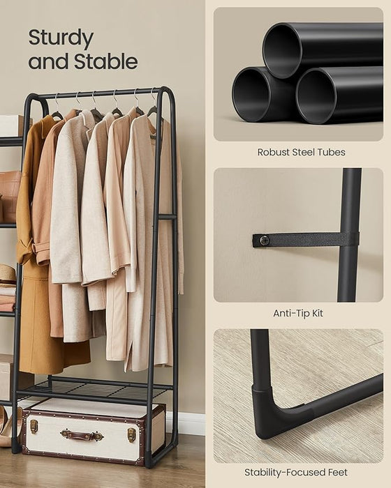 AUSLAUF SONGMICS | Clothes Rail, Freestanding Clothes Rack, 5 Storage Shelves, Metal Frame, 40 x 101.7 x 153.3 cm, Bedroom, Living Room, Hallway, Matte Black HSR138B01