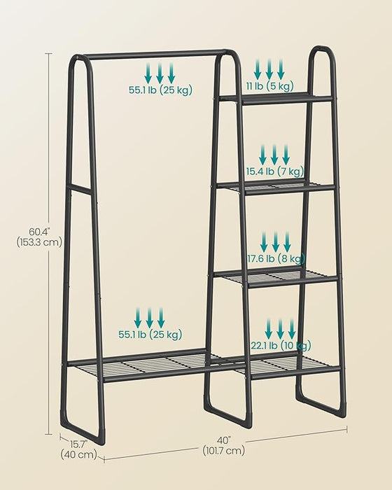 AUSLAUF SONGMICS | Clothes Rail, Freestanding Clothes Rack, 5 Storage Shelves, Metal Frame, 40 x 101.7 x 153.3 cm, Bedroom, Living Room, Hallway, Matte Black HSR138B01