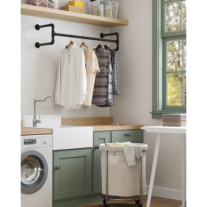 AUSLAUF SONGMICS | Wall-Mounted Clothes Rack, Set of 2, Industrial Pipe Clothes Hanging Bar, Space-Saving, 110 x 30 x 29.3 cm, Each Holds up to 60 kg, for Small Space, Black HSR64BK-02