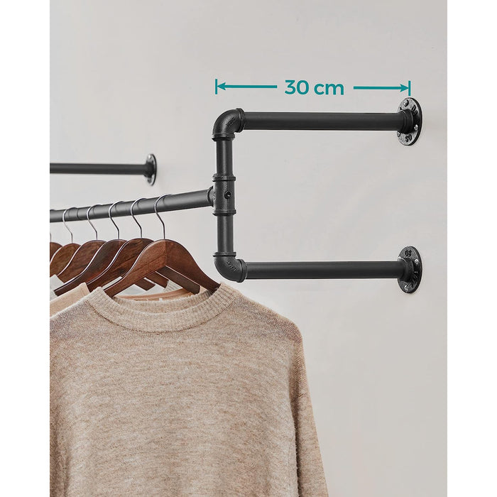 AUSLAUF SONGMICS | Wall-Mounted Clothes Rack, Set of 2, Industrial Pipe Clothes Hanging Bar, Space-Saving, 110 x 30 x 29.3 cm, Each Holds up to 60 kg, for Small Space, Black HSR64BK-02