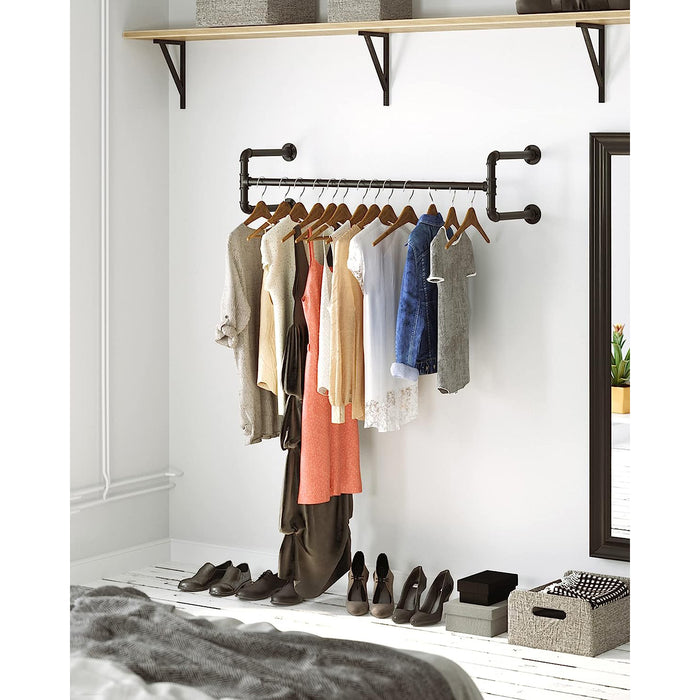 AUSLAUF SONGMICS | Wall-Mounted Clothes Rack, Set of 2, Industrial Pipe Clothes Hanging Bar, Space-Saving, 110 x 30 x 29.3 cm, Each Holds up to 60 kg, for Small Space, Black HSR64BK-02