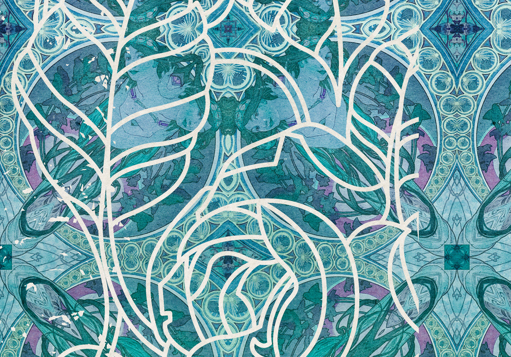 Digitaldruck Vlies Fototapete | Art Nouveau Bleu | 250 x 280 cm