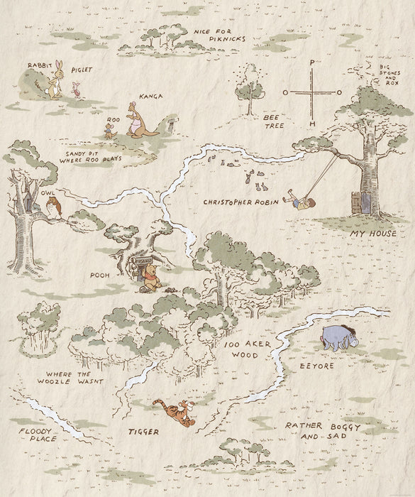 Digitaldruck Vlies Fototapete | Winnie the Pooh Map | 200 x 240 cm