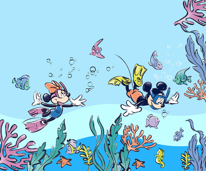 Digitaldruck Vlies Fototapete | Mickey & Minnie Coral Reef | 300 x 250 cm