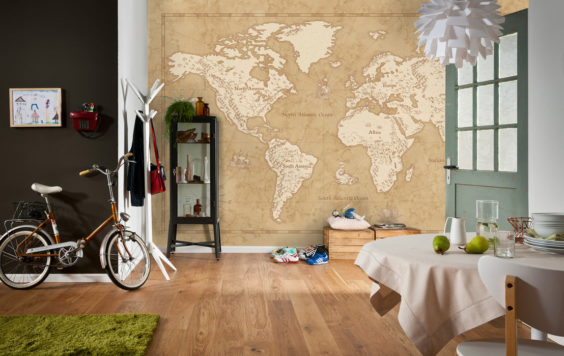 Digitaldruck Vlies Fototapete | Vintage World Map | 500 x 280 cm