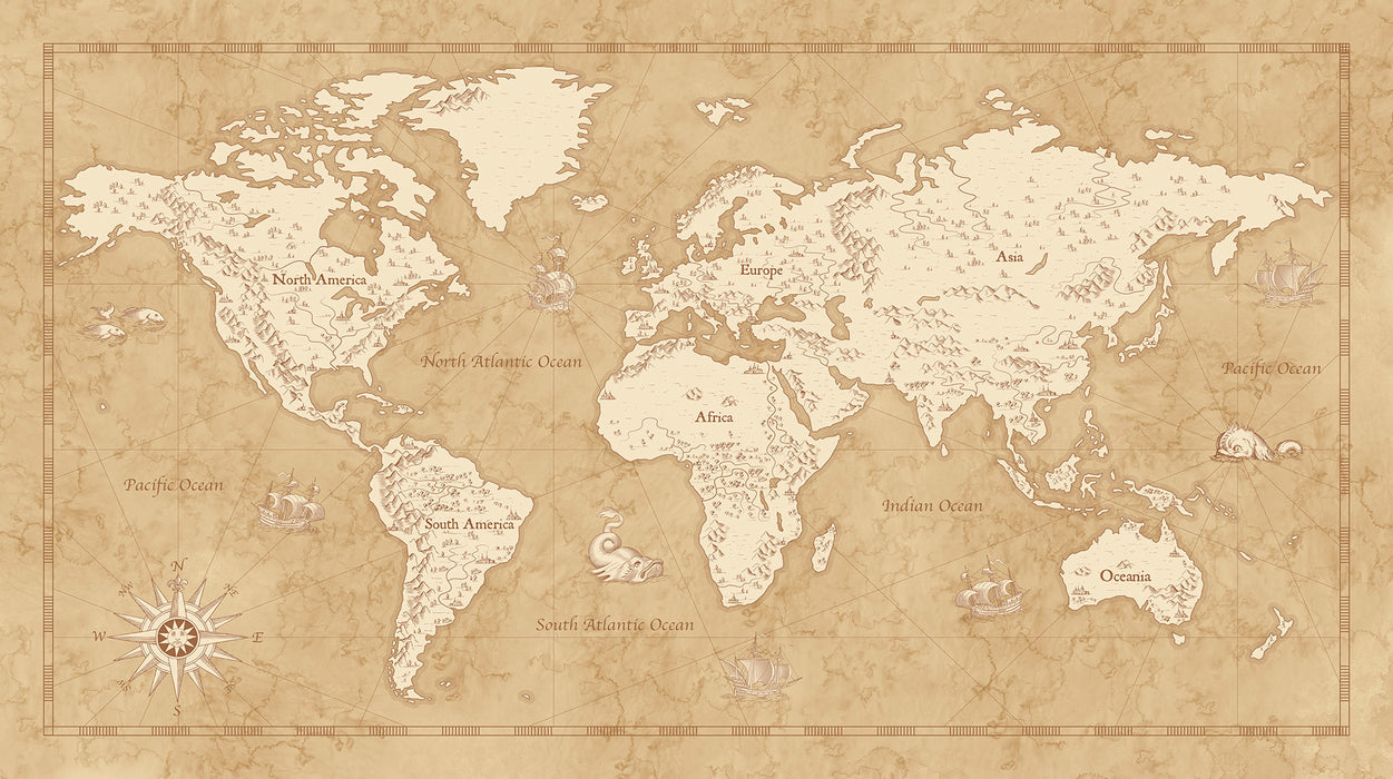 Digitaldruck Vlies Fototapete | Vintage World Map | 500 x 280 cm