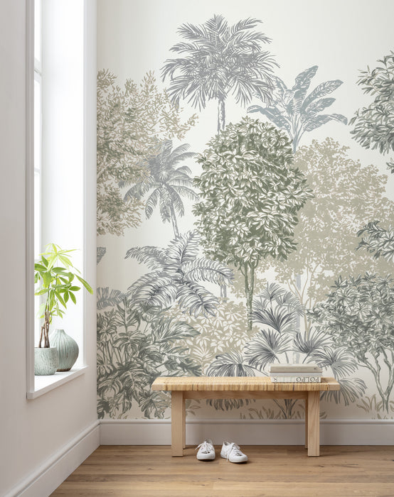 Komar NEU | Digitaldruck Vlies Fototapete - Painted Palms - Größe 300 x 250 cm