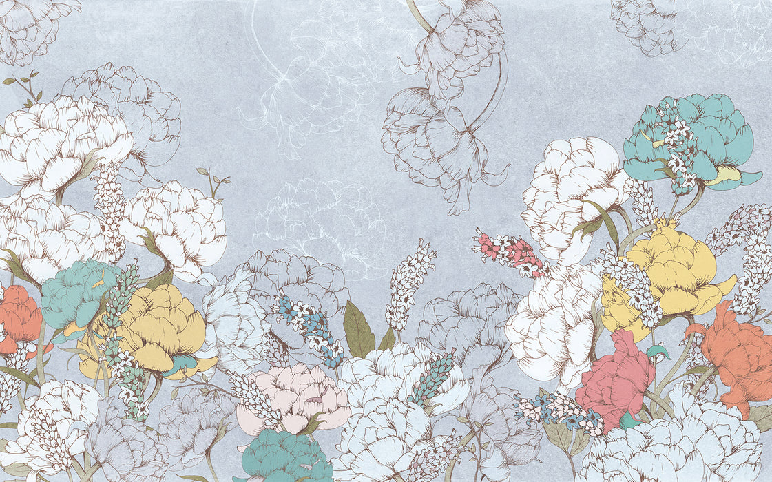 Komar NEU | Digitaldruck Vlies Fototapete - Planting Peonies - Größe 400 x 250 cm