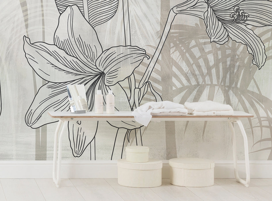 Komar NEU | Digitaldruck Vlies Fototapete - Linierte Lilien - Größe 400 x 250 cm