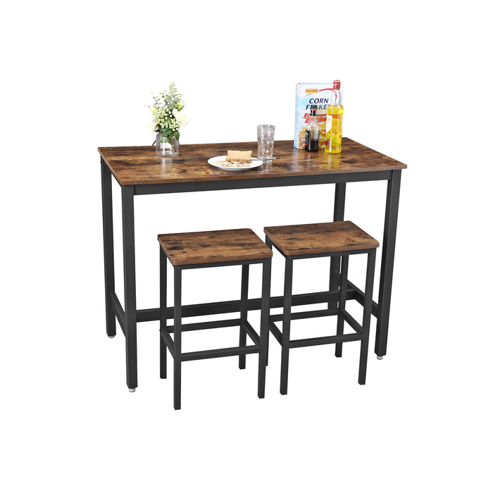 AUSLAUF VASAGLE | Dining Table Set, Bar Table with 2 Bar Stools, Breakfast Dining Table und Stools Set, Kitchen Counter with Bar Dining Chairs, for Kitchen, Living Room, Dining Room, rustikal braun LBT15X