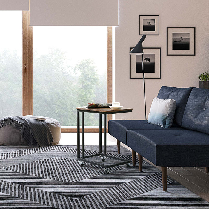 AUSLAUF VASAGLE | End Table, Side Table, Coffee Table, with Steel Frame und Castors, Easy Assembly, Industrial, for Living room, Bedroom, Balcony, rustikal braun und Black LNT50X