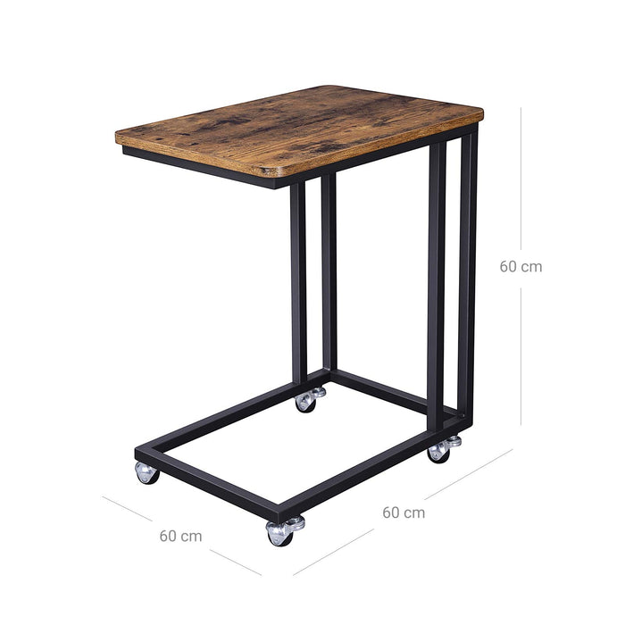 AUSLAUF VASAGLE | End Table, Side Table, Coffee Table, with Steel Frame und Castors, Easy Assembly, Industrial, for Living room, Bedroom, Balcony, rustikal braun und Black LNT50X