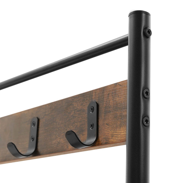 AUSLAUF VASAGLE | Coat Rack, Coat Stand with Shoe Storage Bench, Hall Tree with Shoe Rack, 3-in-1 Design, Steel Frame, for Hallway, Entrance, 32 x 70 x 175 cm, Industrial, rustikal braun und Black HSR41BX