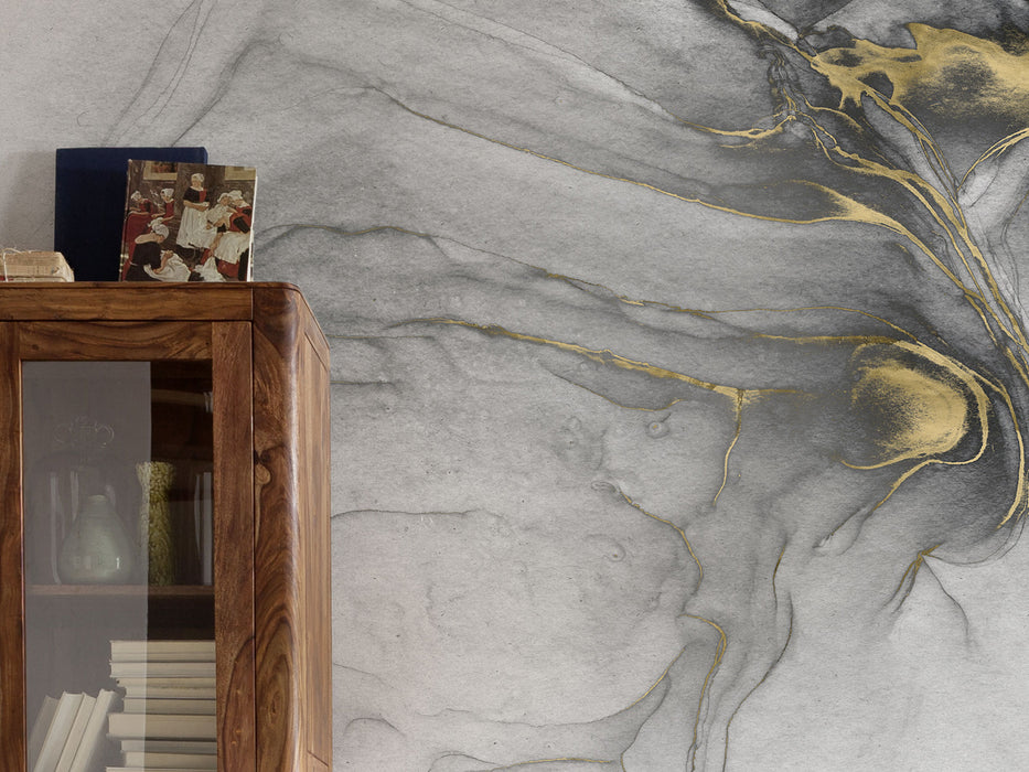 Digitaldruck Vlies Fototapete | Ink Gold Flow | 300 x 280 cm