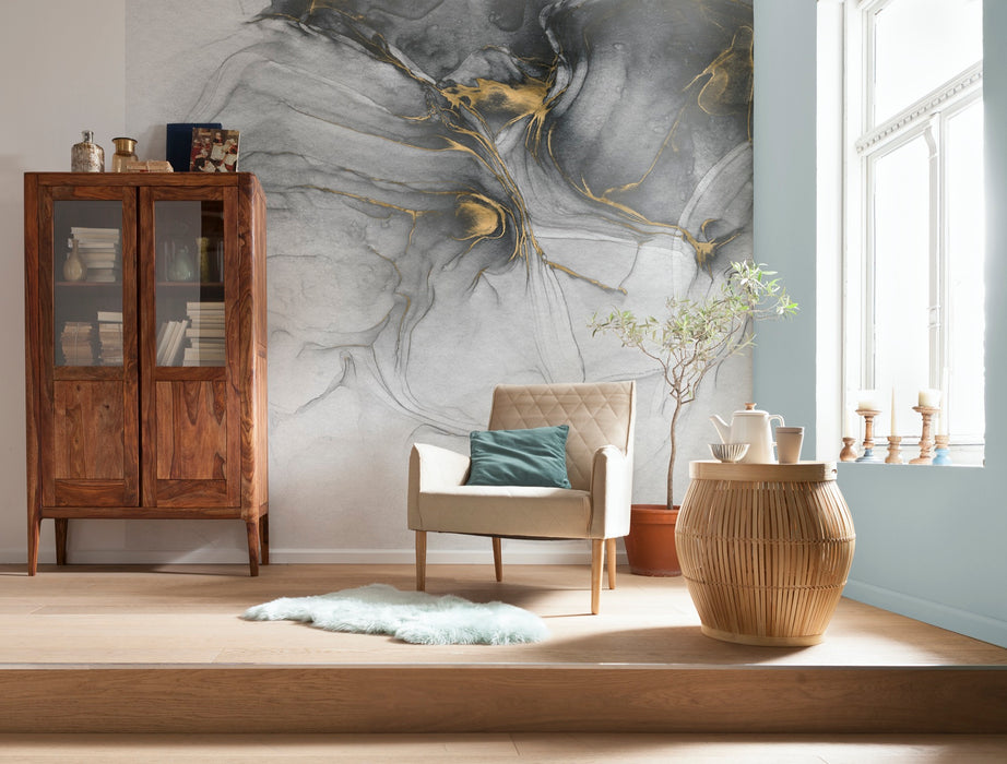 Digitaldruck Vlies Fototapete | Ink Gold Flow | 300 x 280 cm