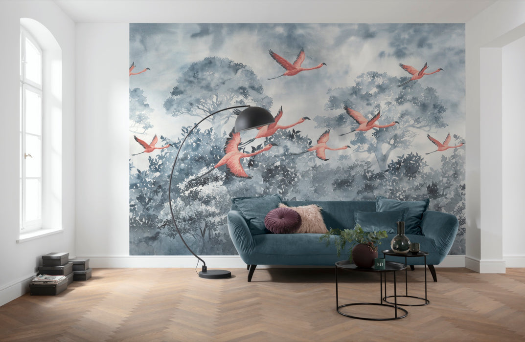 Digitaldruck Vlies Fototapete | Flamingos in the Sky | 400 x 280 cm