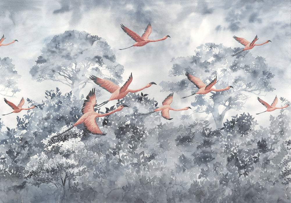 Digitaldruck Vlies Fototapete | Flamingos in the Sky | 400 x 280 cm