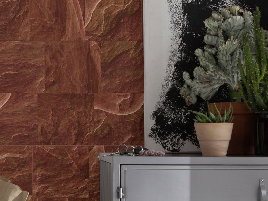 Digitaldruck Vlies Fototapete | Red Slate Tiles | 400 x 280 cm