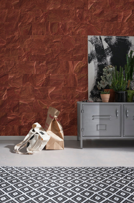 Digitaldruck Vlies Fototapete | Red Slate Tiles | 400 x 280 cm