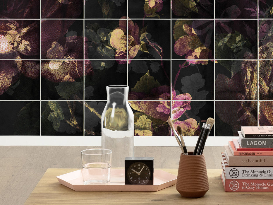 Digitaldruck Vlies Fototapete | Tiles Flowers | 400 x 280 cm