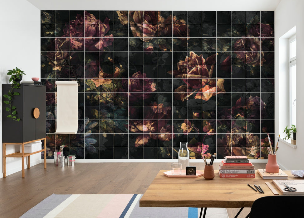 Digitaldruck Vlies Fototapete | Tiles Flowers | 400 x 280 cm