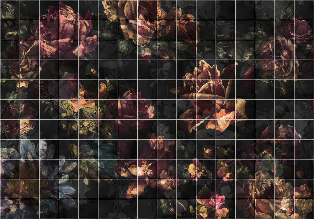Digitaldruck Vlies Fototapete | Tiles Flowers | 400 x 280 cm