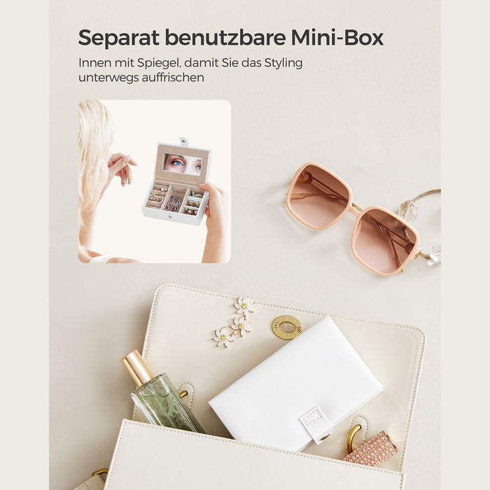AUSLAUF SONGMICS | Jewellery Box, Organiser with 2 Drawers, Lockable Case with Mirror, tragbar Travel Case, for Rings, Bracelets, Earrings, Necklaces, Velvet Lining, Gift, weiß JBC121W