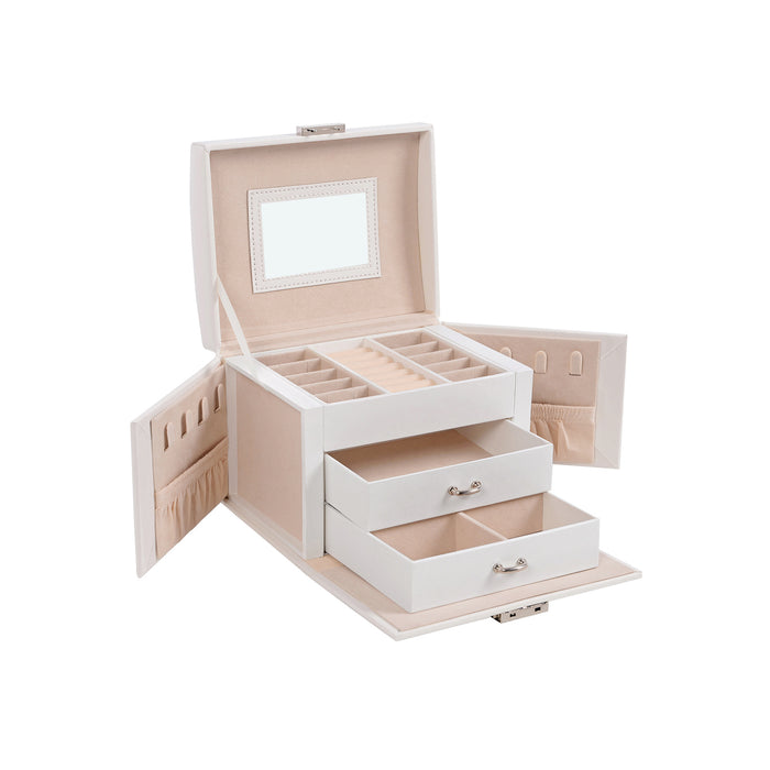 AUSLAUF SONGMICS | 3-Tier Jewellery Box, Travel Jewellery Case with Handle, 2 Drawers, Lockable Jewellery Organiser with Mirror, Jewellery Storage, Modern Style, Gift for Loved Ones, weiß JBC154W01
