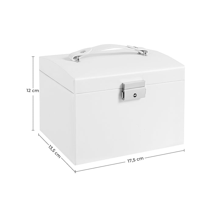 AUSLAUF SONGMICS | 3-Tier Jewellery Box, Travel Jewellery Case with Handle, 2 Drawers, Lockable Jewellery Organiser with Mirror, Jewellery Storage, Modern Style, Gift for Loved Ones, weiß JBC154W01