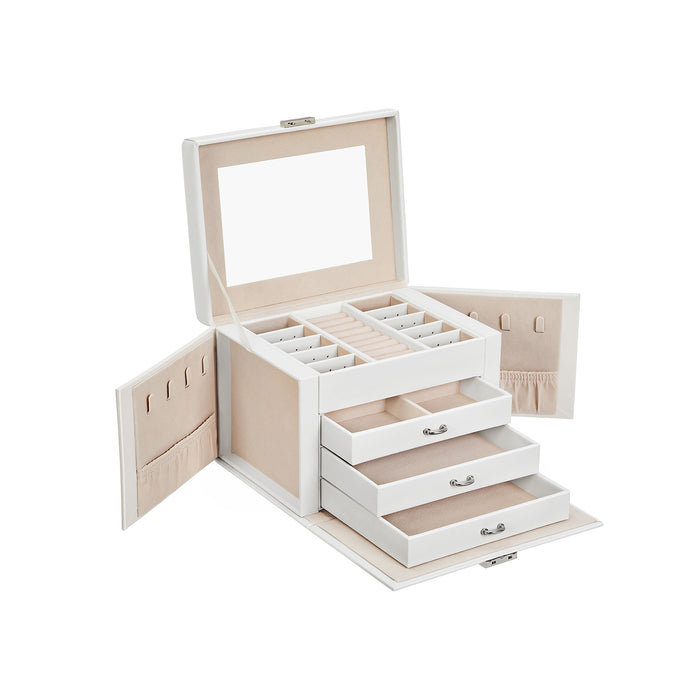 AUSLAUF SONGMICS | Jewellery Box, Jewellery Organiser 4 Levels, Lockable Jewellery Storage Case with Trays, Velvet Lining, weiß JBC159W01