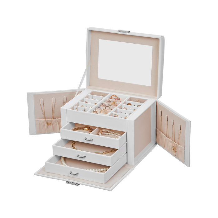 AUSLAUF SONGMICS | Jewellery Box, Jewellery Organiser 4 Levels, Lockable Jewellery Storage Case with Trays, Velvet Lining, weiß JBC159W01