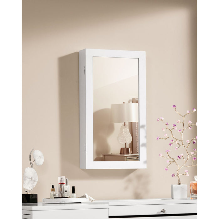 AUSLAUF SONGMICS | weiß Mirrored Lockable Jewellery Cabinet, Wall Mount Jewellery Organiser, Gift Idea JBC51W