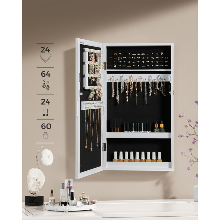 AUSLAUF SONGMICS | weiß Mirrored Lockable Jewellery Cabinet, Wall Mount Jewellery Organiser, Gift Idea JBC51W