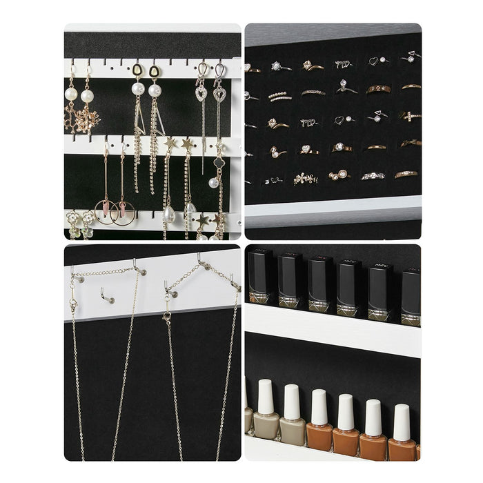 AUSLAUF SONGMICS | weiß Mirrored Lockable Jewellery Cabinet, Wall Mount Jewellery Organiser, Gift Idea JBC51W