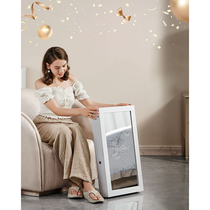 AUSLAUF SONGMICS | weiß Mirrored Lockable Jewellery Cabinet, Wall Mount Jewellery Organiser, Gift Idea JBC51W